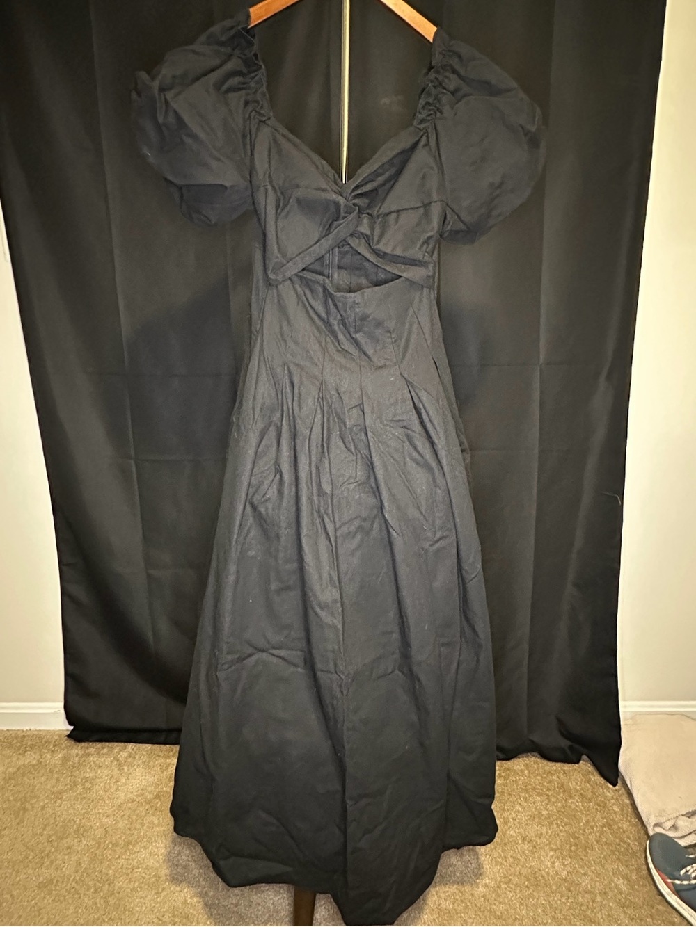 Classic Black Puff Sleeve Midi Dress